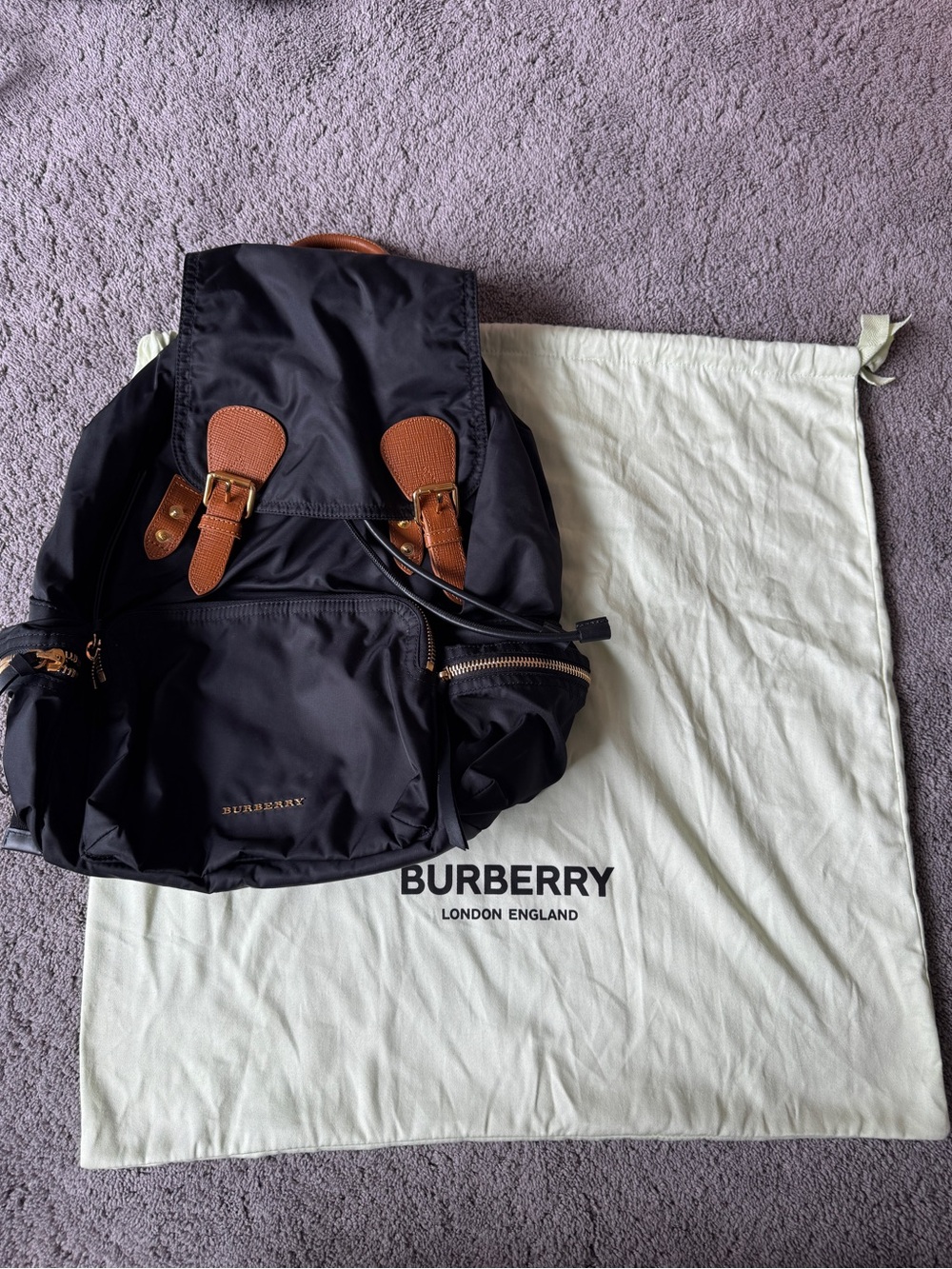 Burberry Black Nylon Backpack with Brown Leather Accents